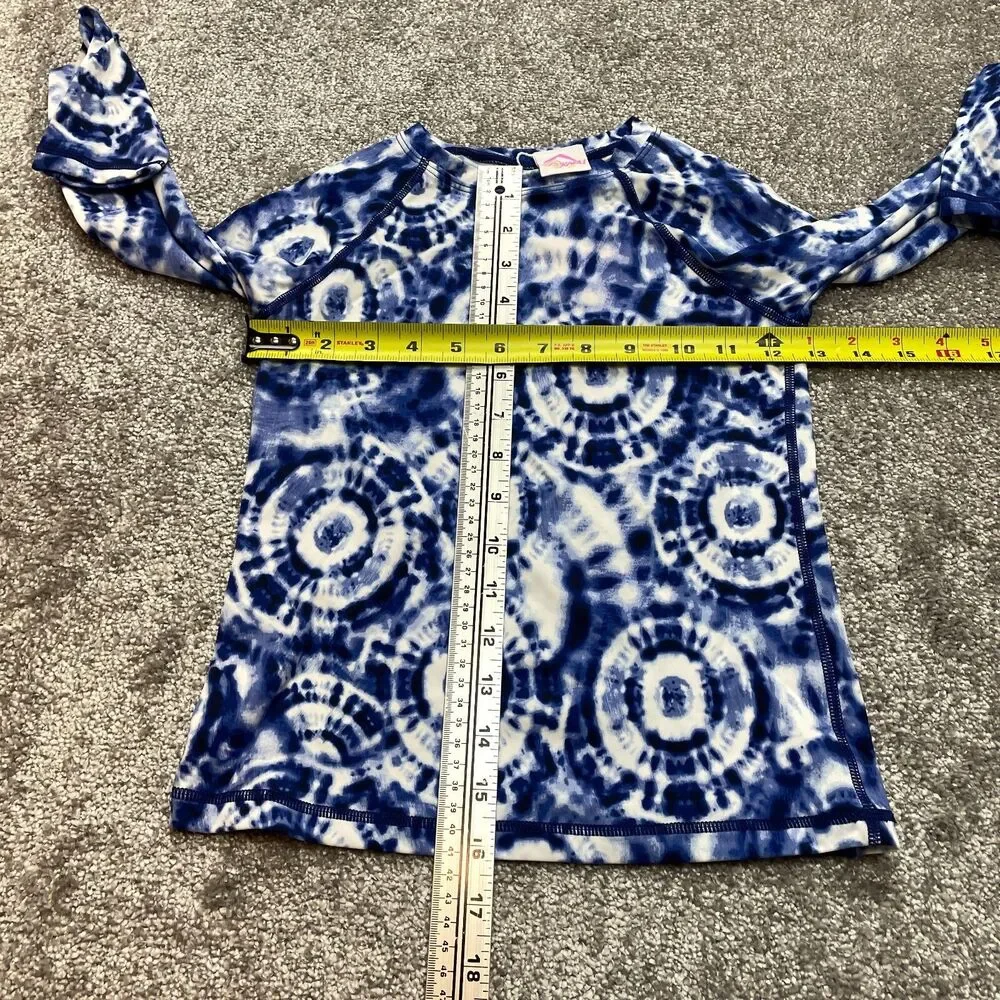 OKAMI Girls 10 Two Piece Swim Bathing Suit Set Blue White Long Sleeve Brief New